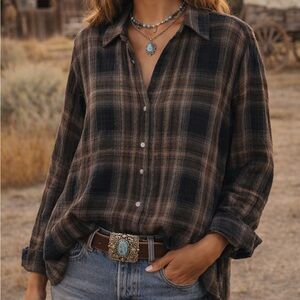 Plaid Western Top